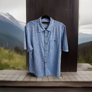 Clearwater Outfitters Men's Shirt‎ L Blue W/Stripes Short Sleeve Button Down EUC